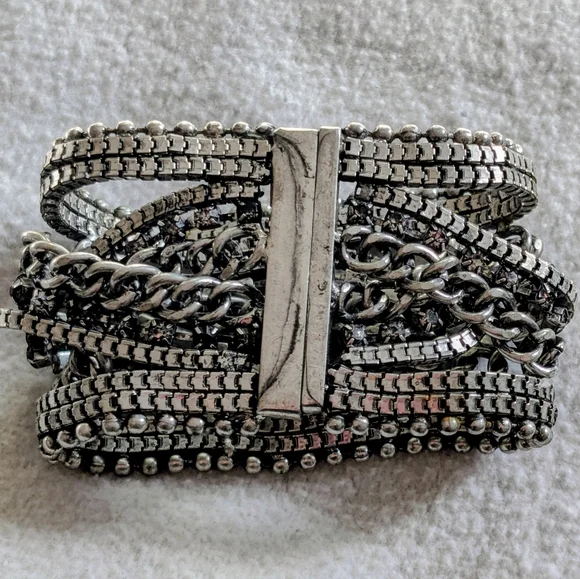 Vintage Y2K Multi-Chain Wide Silver Bracelet - Picture 2 of 6